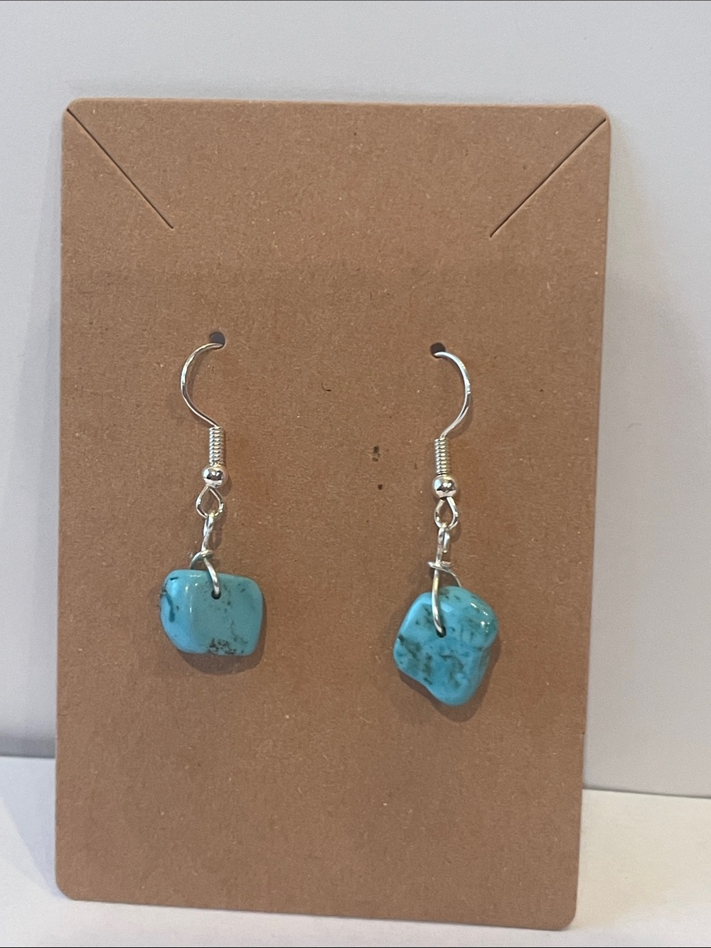 Turquoise Stone Dangle Earrings - Blue Gem Drop